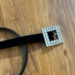 Zara Elegant Black Belt with Silver Rhinestone Buckle
